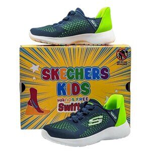 Skechers “Swift Fit” Boy’s Slip-On Sneakers – Navy/Neon Green – Size 13